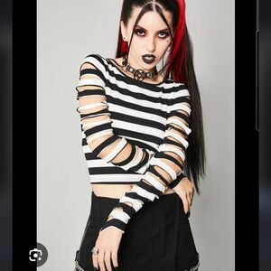 DOLLSKILL Widow Lost Souls Striped Long Sleeve Crop Top